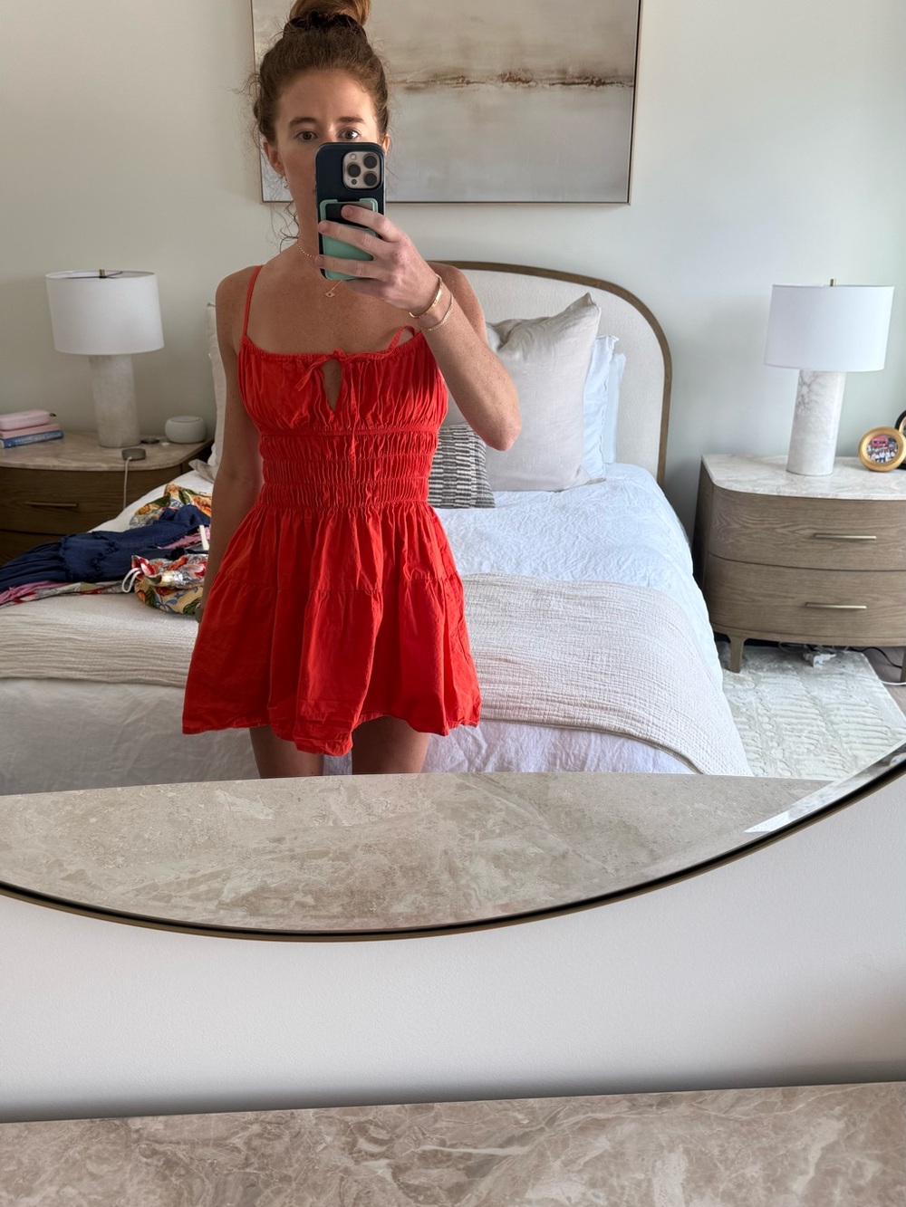 Ciao Lucia Red Mini Dress with Smocked Bodice